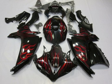 Custom 2007-2008 Yamaha YZF 1000 R1 Motorcycle Fairings - Glossy Black Red Flame UK