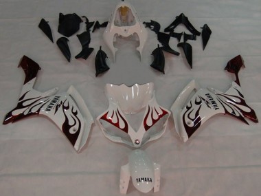 Custom 2007-2008 Yamaha YZF 1000 R1 Motorcycle Fairings - White Red Black Flame UK