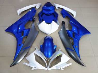 Custom 2006-2007 Yamaha YZF R6 Motorcycle Fairings - White Blue Matte Black UK