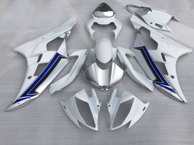 Custom 2006-2007 Yamaha YZF R6 Motorcycle Fairings - White Silver Blue Black UK