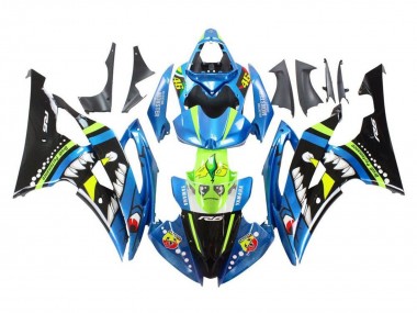 Custom 2008-2016 Yamaha YZF R6 Motorcycle Fairings - Blue Green Glossy Black Shark UK