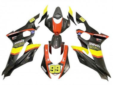 Custom 2017-2025 Yamaha YZF R6 Motorcycle Fairings - Yellow Orange Black Faux Carbon Fiber UK