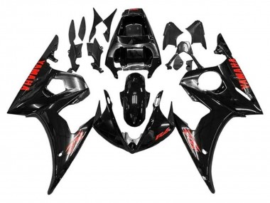 Custom 2005 Yamaha YZF R6 Motorcycle Fairings - Glossy Black Red UK