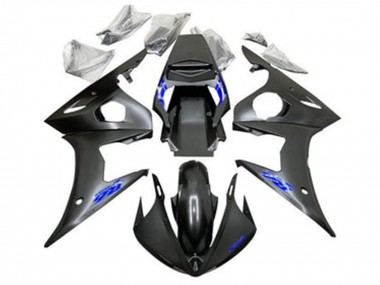 Custom 2005 Yamaha YZF R6 Motorcycle Fairings - Matte Black Blue UK