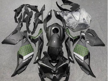 Custom 2019-2025 Kawasaki ZX4R ZX-4RR Motorcycle Fairings - Faux Carbon Fiber Green Grey UK