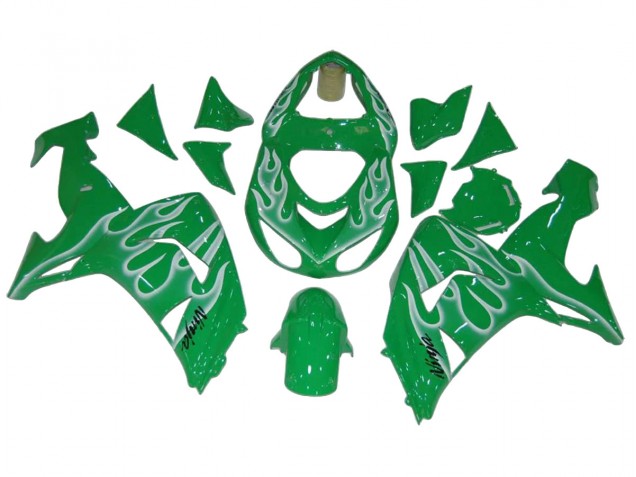 2006-2007 Kawasaki ZX10R Motorcycle Fairings - Green White Flame UK