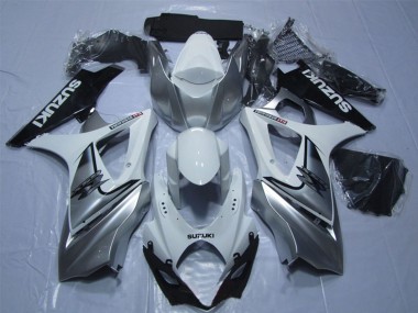 Custom 2007-2008 Suzuki GSXR 1000 Motorcycle Fairing - White Silver Black UK