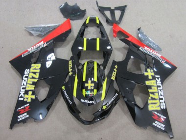 Custom 2004-2005 Suzuki GSXR 600 Motorcycle Fairings - Glossy Black Red Yellow Rizla UK