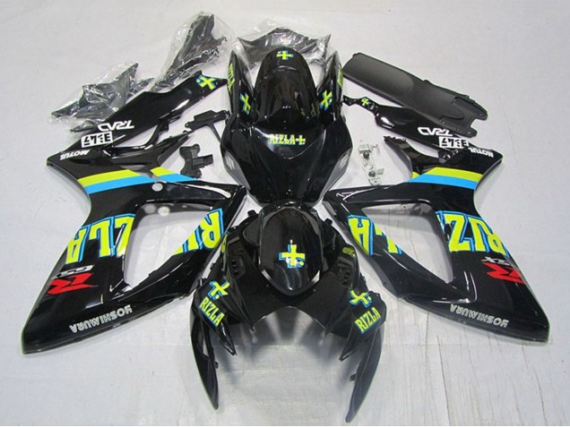 2006-2007 Suzuki GSXR 600 Motorcycle Fairings - Glossy Black Yellow Rizla Red UK