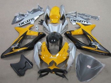 Custom 2008-2010 Suzuki GSXR 600 Motorcycle Fairings - Yellow Silver Glossy Black UK
