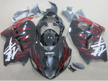 Custom 1996-2007 Suzuki GSXR 1300 Hayabusa Motorcycle Fairings - Black Red Flame UK