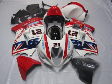 Custom 1996-2007 Suzuki GSXR 1300 Hayabusa Motorcycle Fairings - White Red Blue Xerox 21 UK