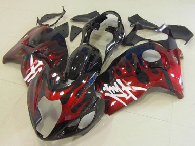 Custom 1996-2007 Suzuki GSXR 1300 Hayabusa Motorcycle Fairings - Glossy Black Red Flame UK
