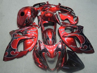 Custom 1996-2007 Suzuki GSXR 1300 Hayabusa Motorcycle Fairings - Red Silver Black Flame UK