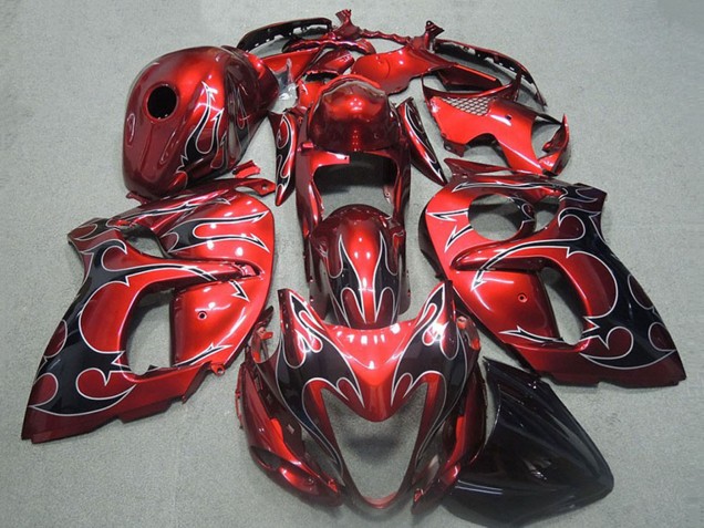 1996-2007 Suzuki GSXR 1300 Hayabusa Motorcycle Fairings - Red Silver Black Flame UK