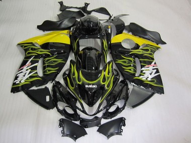 Custom 2008-2020 Suzuki GSXR 1300 Hayabusa Motorcycle Fairings - Glossy Black Yellow Flame UK