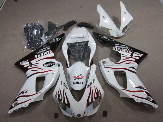 1998-1999 Yamaha YZF R1 Motorcycle Fairings - White Glossy Black Red Flame Shark UK