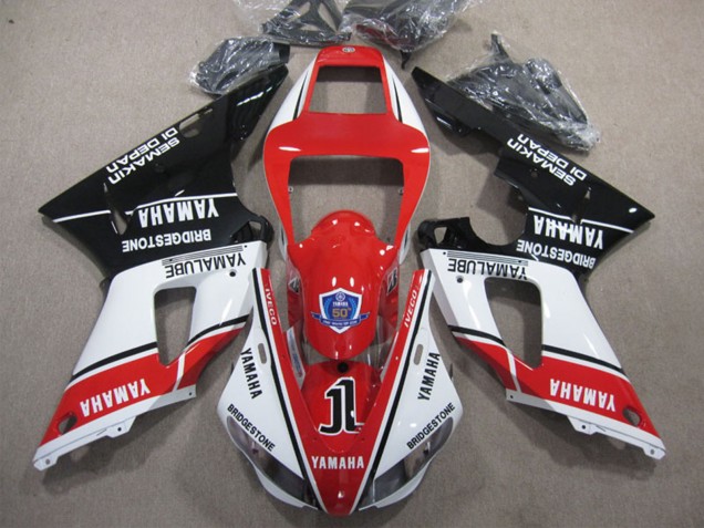 1998-1999 Yamaha YZF R1 Motorcycle Fairings - White Red Glossy Black Yamalube 50 UK