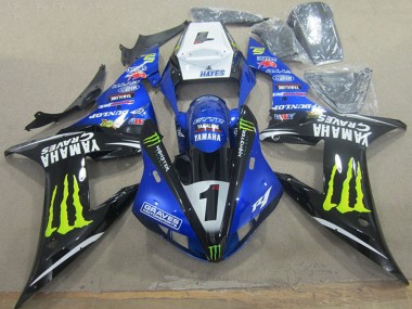 Custom 2002-2003 Yamaha YZF R1 Motorcycle Fairings - White Blue Black Neon Yellow Monster Graves 1 UK