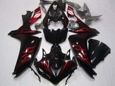 Custom 2007-2008 Yamaha YZF R1 Motorcycle Fairing - Glossy Black Red Flame UK