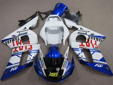Custom 1998-2002 Yamaha YZF R6 Motorcycle Fairings - White Blue Red Fiat Michelin Motul 46 UK
