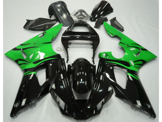 Black Flame & Green 2000-2001 R1 Motorcycle Fairings Black Flame & Green 2000-2001 R1 Motorcycle Fairings