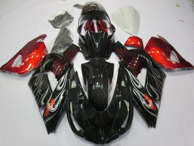 Black Flame Red 2006-2011 ZX14R Motorcycle Fairings Black Flame Red 2006-2011 ZX14R Motorcycle Fairings