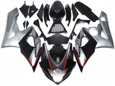 Black and Silver Gloss with Red 2005-2006 GSXR 1000 Motorcycle Fairings
