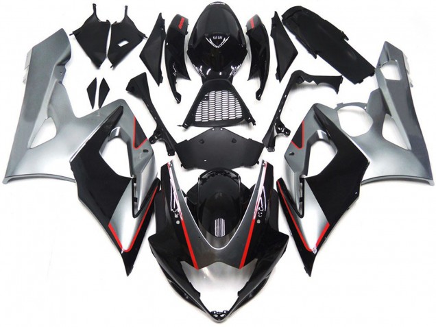 Black and Silver Gloss with Red 2005-2006 GSXR 1000 Motorcycle Fairings Black and Silver Gloss with Red 2005-2006 GSXR 1000 Motorcycle Fairings