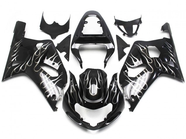 Black and White Gloss Flame 2001-2003 GSXR 600-750 Motorcycle Fairings Black and White Gloss Flame 2001-2003 GSXR 600-750 Motorcycle Fairings