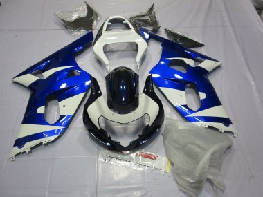Blue and White 2001-2003 GSXR 600-750 Motorcycle Fairings