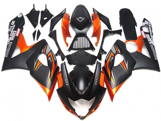 Custom Matte and Gloss Black and Orange 2005-2006 GSXR 1000 Motorcycle Fairings Custom Matte and Gloss Black and Orange 2005-2006 GSXR 1000 Motorcycle Fairings