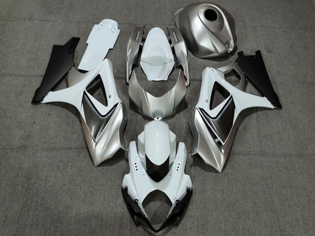 Custom Silver White with Black 2007-2008 GSXR 1000 Motorcycle Fairings Custom Silver White with Black 2007-2008 GSXR 1000 Motorcycle Fairings