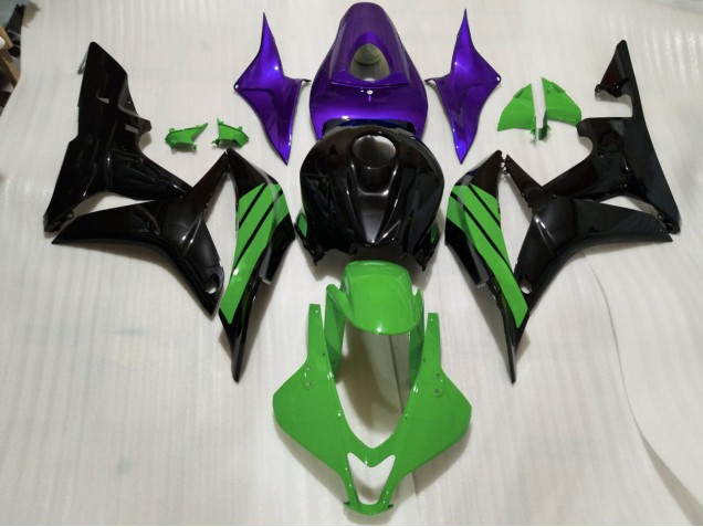 Gloss Black & Green and Purple Accents 2007-2008 CBR600RR Motorcycle Fairings Gloss Black & Green and Purple Accents 2007-2008 CBR600RR Motorcycle Fairings