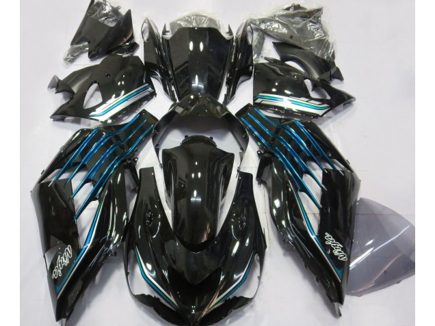 Gloss Black & Light Blue 2012-2021 ZX14R Motorcycle Fairings Gloss Black & Light Blue 2012-2021 ZX14R Motorcycle Fairings