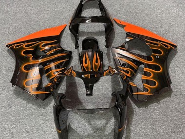 Gloss Black & Orange Flame 2000-2002 ZX6R Motorcycle Fairings