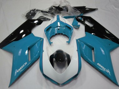 Gloss Light Blue & White 2007-2014 Ducati 848 1098 1198 Motorcycle Fairings