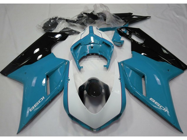 Gloss Light Blue & White 2007-2014 Ducati 848 1098 1198 Motorcycle Fairings Gloss Light Blue & White 2007-2014 Ducati 848 1098 1198 Motorcycle Fairings