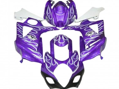 Gloss Purple and White Flame 2007-2008 GSXR 1000 Motorcycle Fairings