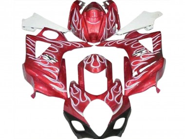 Gloss Red and White Flame 2007-2008 GSXR 1000 Motorcycle Fairings