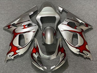 Gloss Silver & Red 2001-2003 GSXR 600-750 Motorcycle Fairings