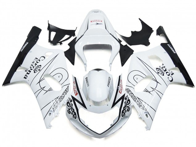 Gloss White Corona and Black 2001-2003 GSXR 600-750 Motorcycle Fairings Gloss White Corona and Black 2001-2003 GSXR 600-750 Motorcycle Fairings