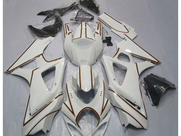 Gloss White Orange Pin Stripe 2007-2008 GSXR 1000 Motorcycle Fairings Gloss White Orange Pin Stripe 2007-2008 GSXR 1000 Motorcycle Fairings