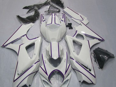 Gloss White Purple Pin Stripe 2007-2008 GSXR 1000 Motorcycle Fairings