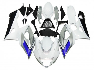 Gloss White Style with Silver Hints and Blue 2005-2006 GSXR 1000 Motorcycle Fairings