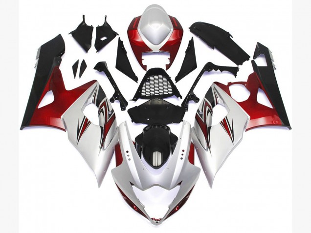 Gloss White Style with Silver Hints and Bronze 2005-2006 GSXR 1000 Motorcycle Fairings Gloss White Style with Silver Hints and Bronze 2005-2006 GSXR 1000 Motorcycle Fairings