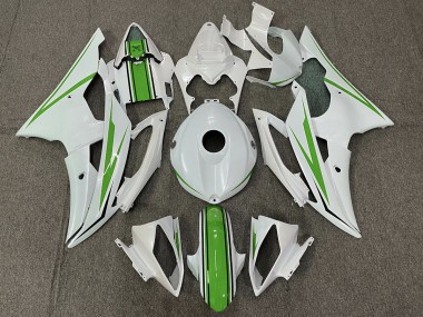 Gloss White and Green 2008-2016 R6 Motorcycle Fairings