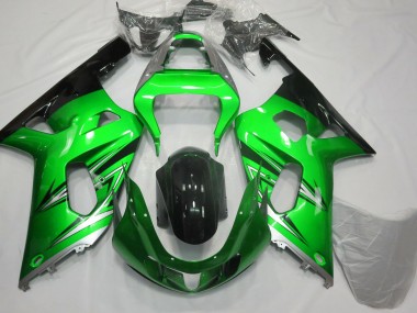 Green and Silver 2001-2003 GSXR 600-750 Motorcycle Fairings