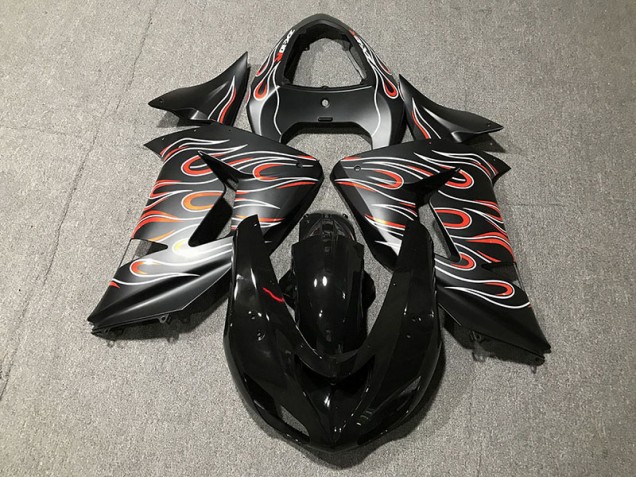 Matte Black & Flame 2006-2007 ZX10R Motorcycle Fairings Matte Black & Flame 2006-2007 ZX10R Motorcycle Fairings