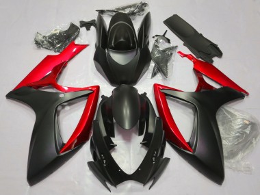 Matte Black & Red 2006-2007 GSXR 600-750 Motorcycle Fairings